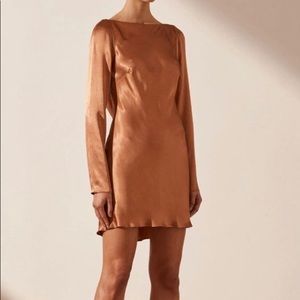 Shona Joy La Lune Backless Long Sleeve Mini Dress in Copper